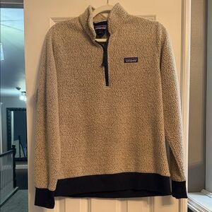 Patagonia Men’s Zip-Neck Fleece Sweater in Beige with Black Trim